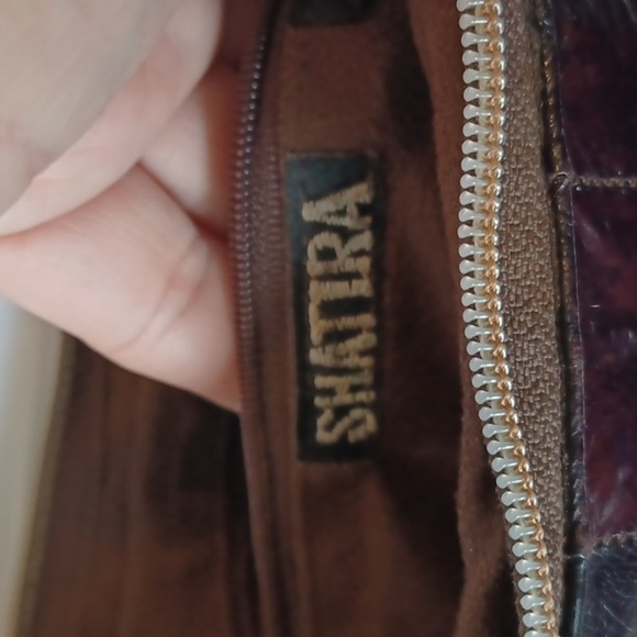 Vintage Genuine Brown Soft Leather EEL Skin Burgundy Shoulder Bag, 13" x 7" - Picture 4 of 8